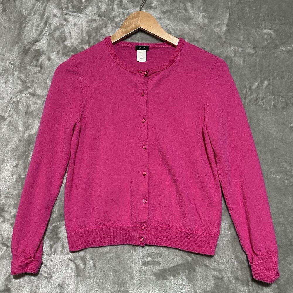 Y2k J Crew 100% Wool Cardigan Sweater Womens Sz L Pink Coquette Feminine Preppy